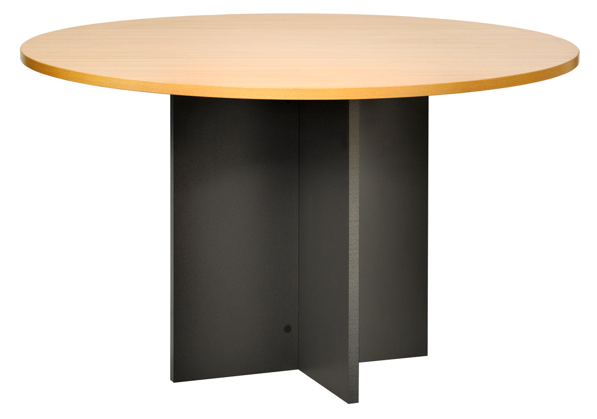 PULSE OFFICE TABLE 1200 ROUND IRONSTONE BASE WITH BEECH TABLE TOP