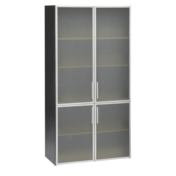EMERGE OFFICE STORAGE CUPBOARD IRONSTONE FRAME WITH BEECH SHELVES AND 4 GLASS DOORS