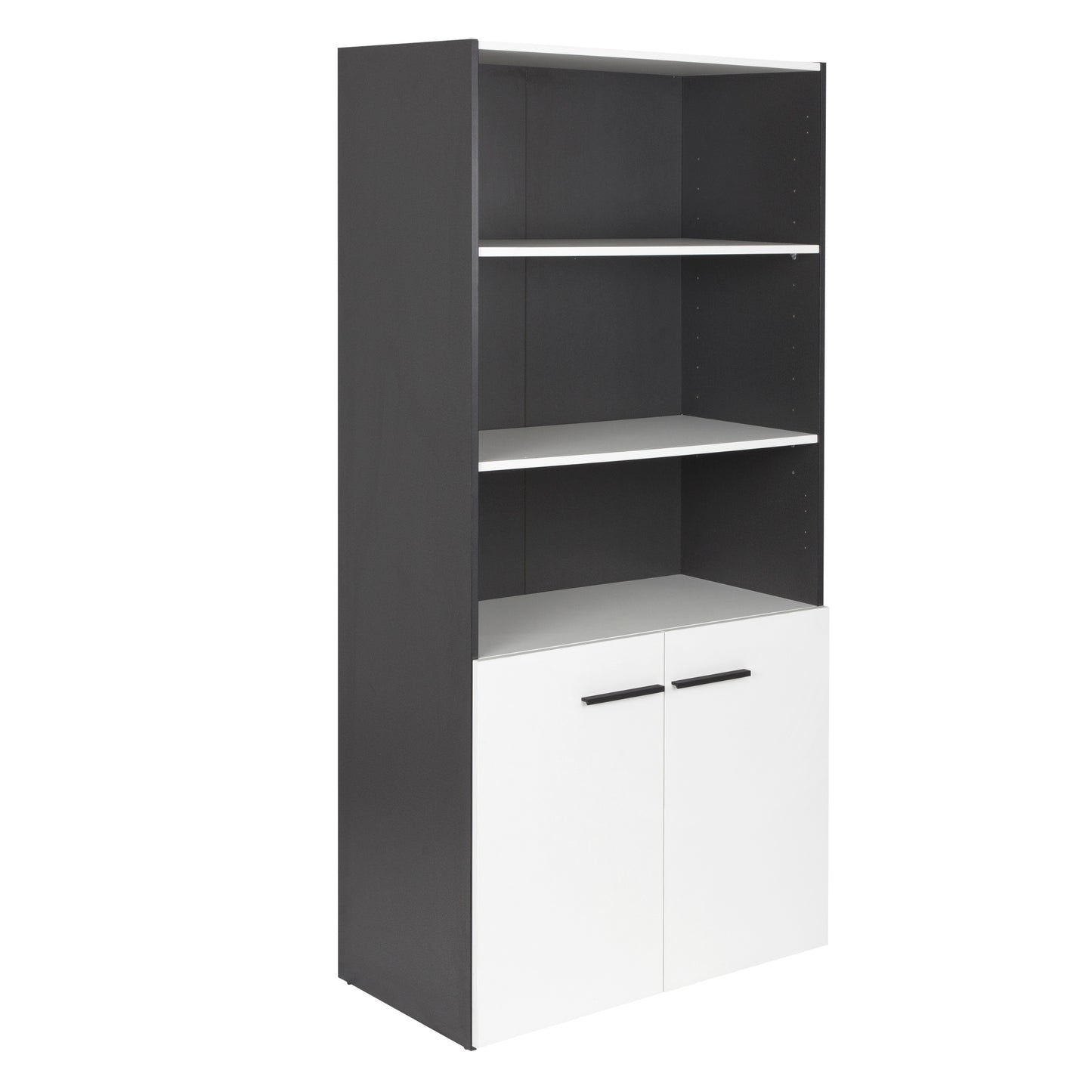 PULSE OFFICE STORAGE CUPBOARD IRONSTONE FRAME WITH HALF HEIGHT WHITE WOODEN DOORS