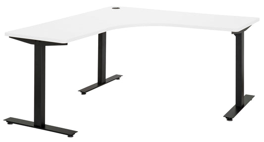 AMPLIFY 1500x1500x600 CORNER WORKSTATION WHITE TOP WITH BLACK METAL FRAME