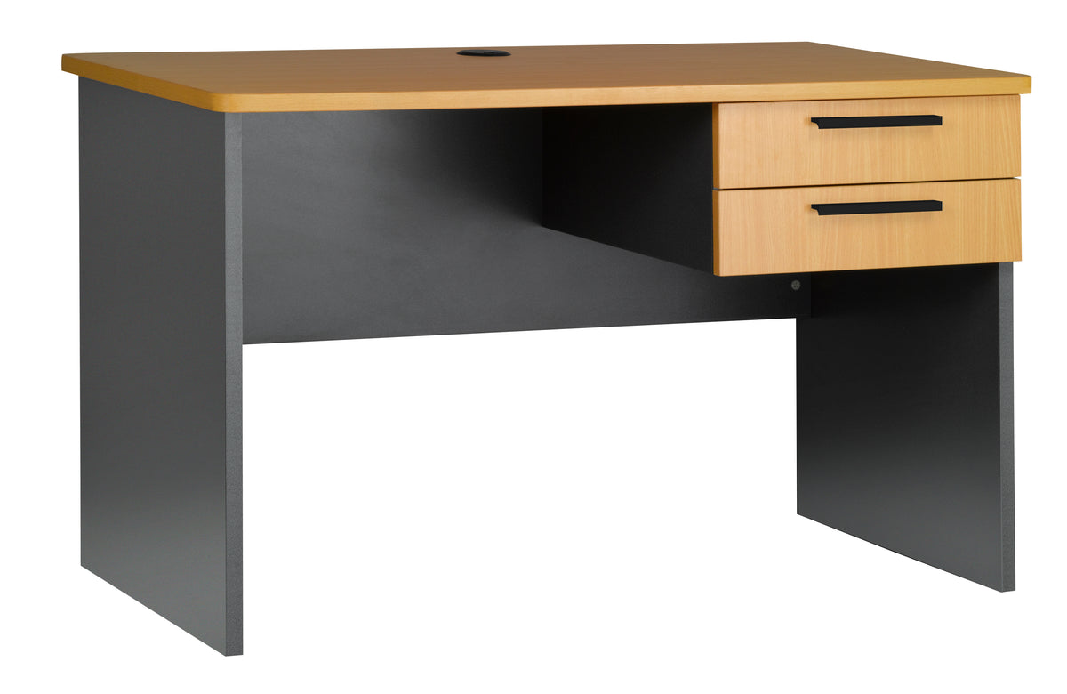 PULSE SLAB END OFFICE DESK WITH 2 DRAWERS  1200Wx600D IRONSTONE BASE BEECH WORKTOP