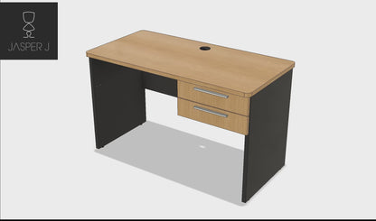 EMERGE SLAB END OFFICE DESK WITH 2 DRAWERS  1200Wx600D IRONSTONE BASE BEECH WORKTOP